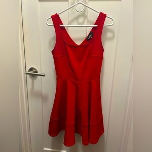 Home Before Daylight Red Square Neck Sleeveless Skater Dress